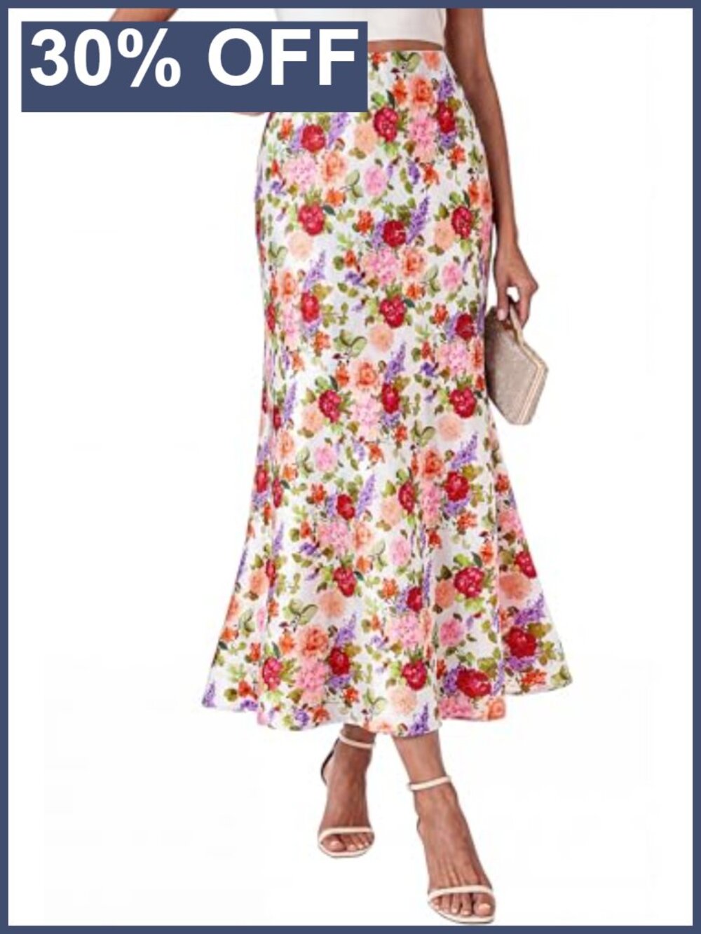 Satin Silk-Like High Waisted A-Line Midi Skirt for Women Night Out